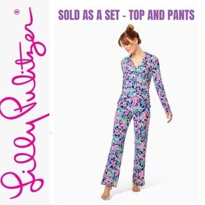 Lilly Pulitzer Ouster Bay Navy Knit PJ set Seen and Herd size medium